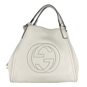 Gucci GUCCI Interlocking G Soho Leather Handbag Shoulder Bag Ivory Women's 33...